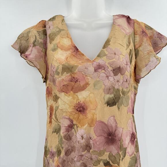 Vintage Fashion Bug Textured Floral Sheath Dress Sz 8 Yellow Purple Boho Flowy - Picture 3 of 10